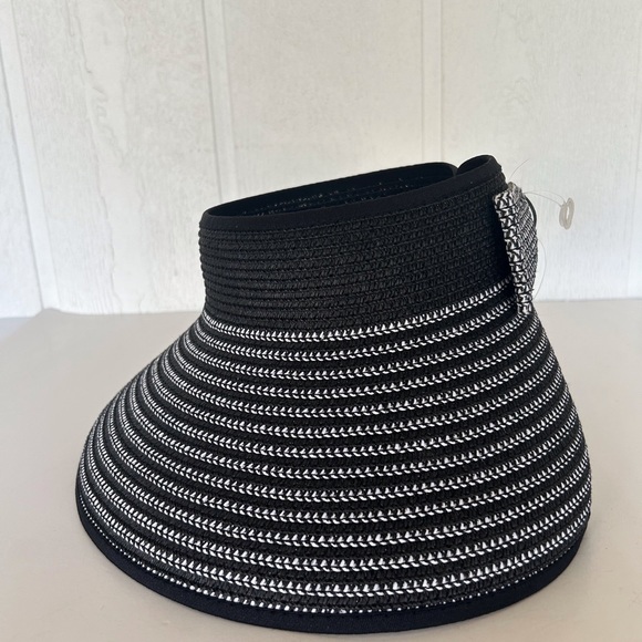 MAGID STRIPED PACKABLE WIDE BRIM STRAW ROLLU UP SUN VISOR NWOT - Picture 3 of 9